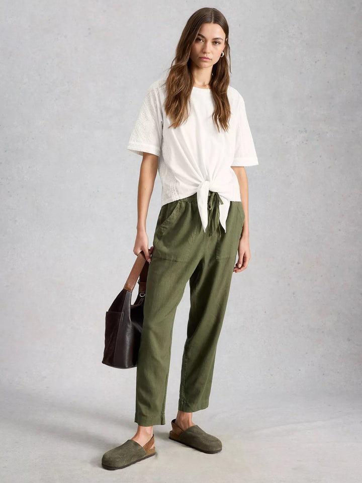 White Stuff Embroidered Tie Hem Crew Neck Top