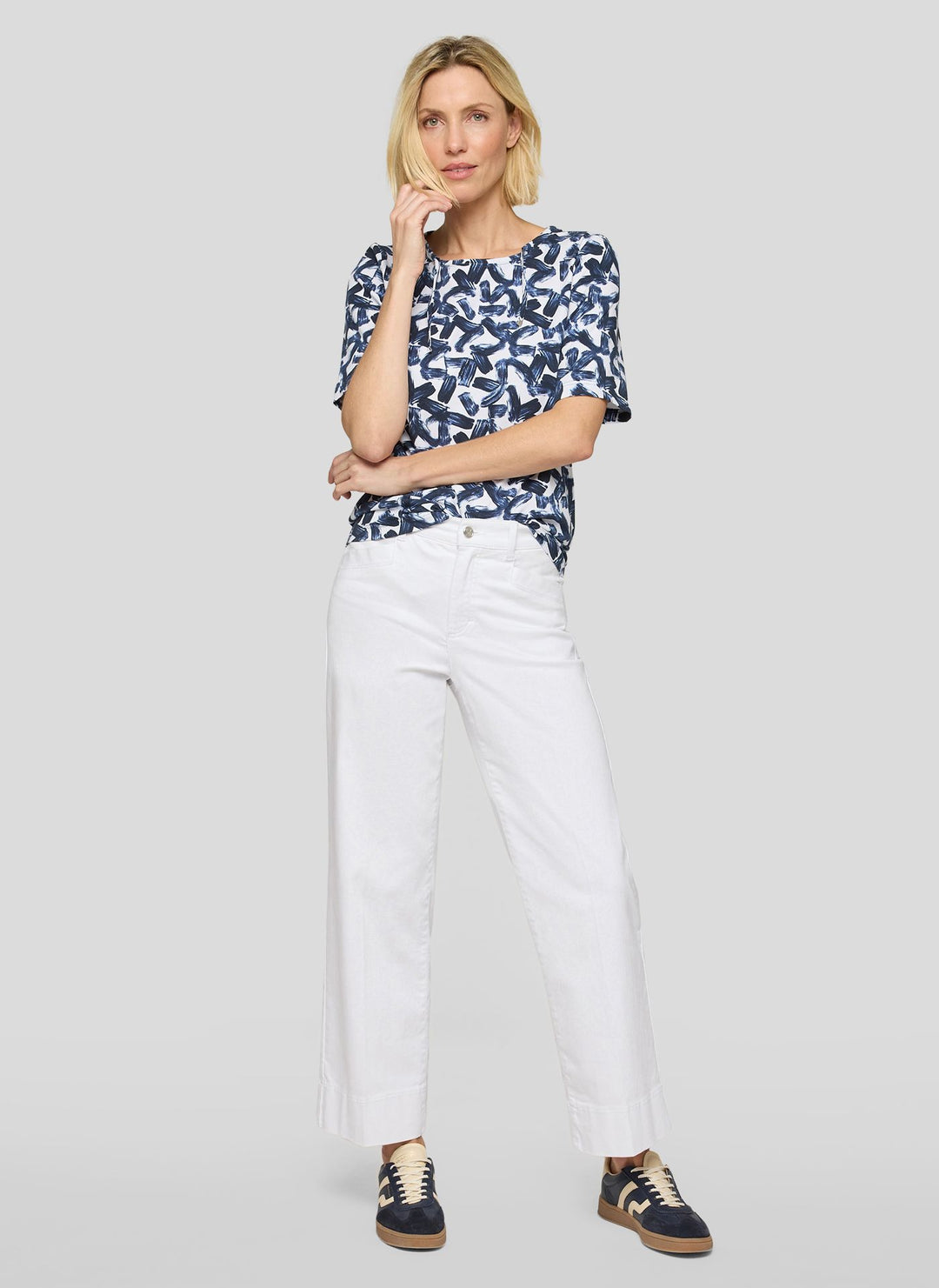 Rabe Printed T-Shirt with Drawsting at Neckline