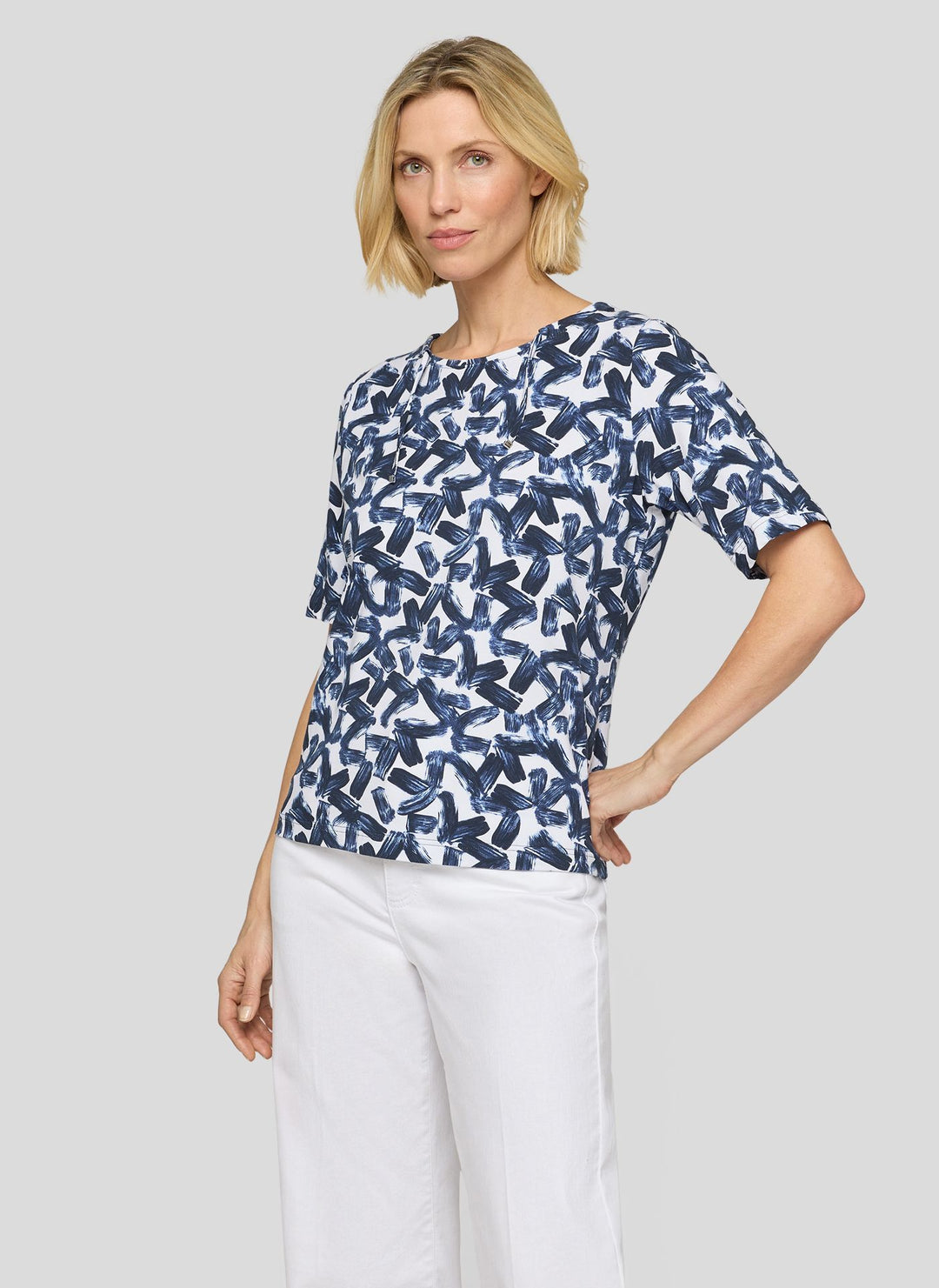 Rabe Printed T-Shirt with Drawsting at Neckline