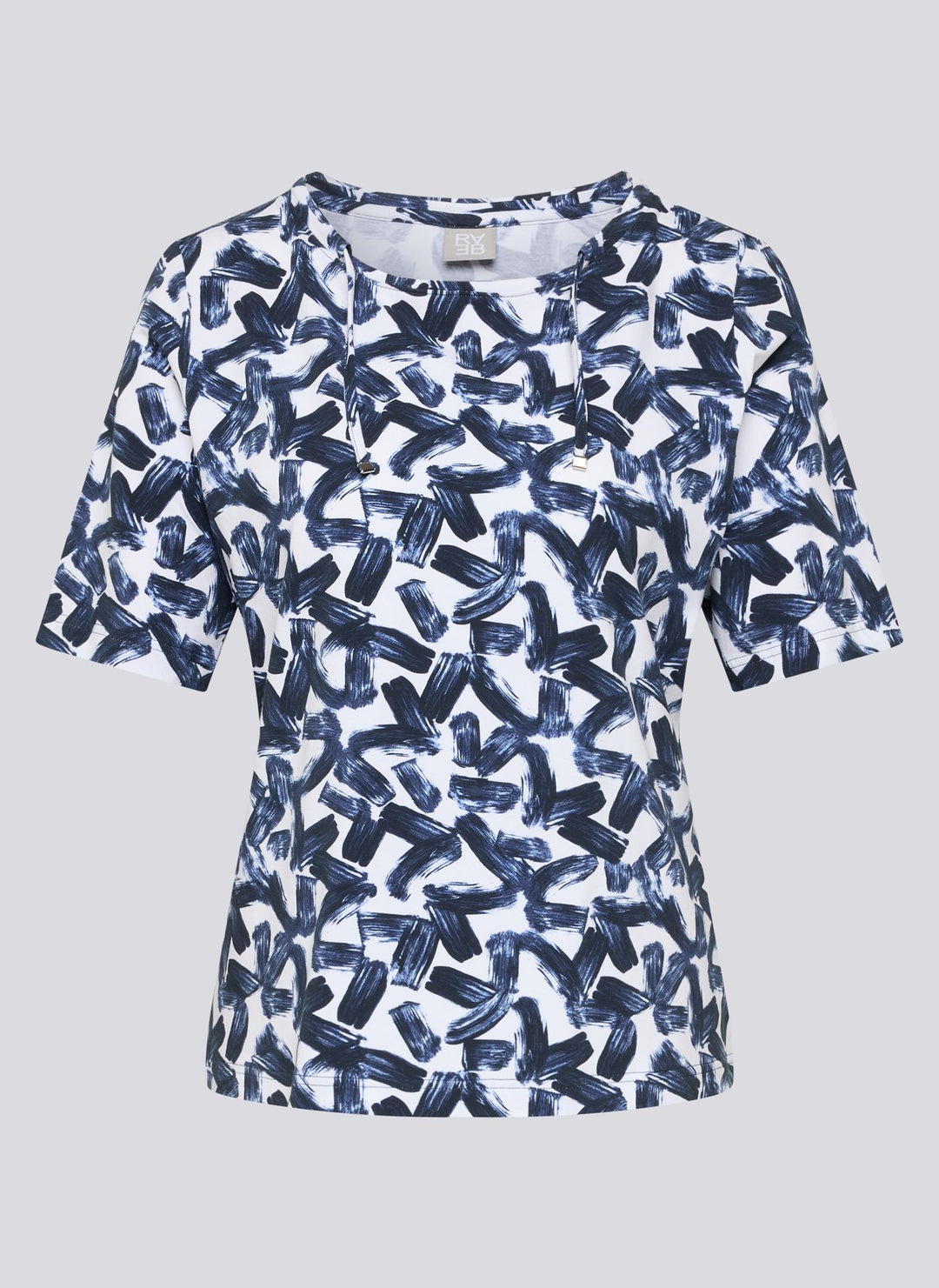 Rabe Printed T-Shirt with Drawsting at Neckline