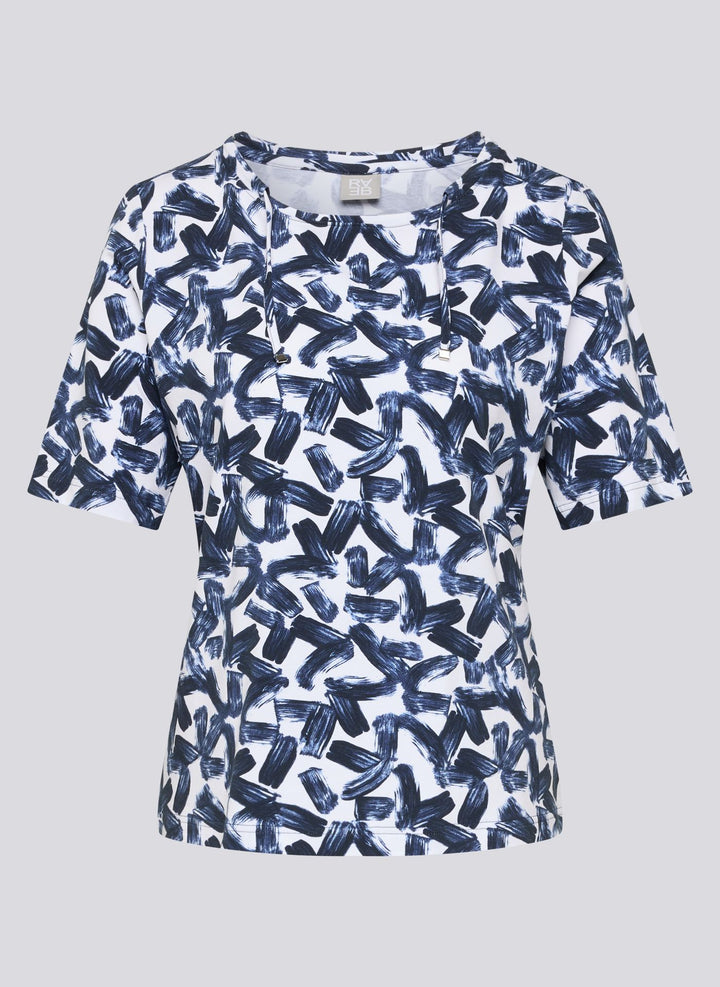 Rabe Printed T-Shirt with Drawsting at Neckline