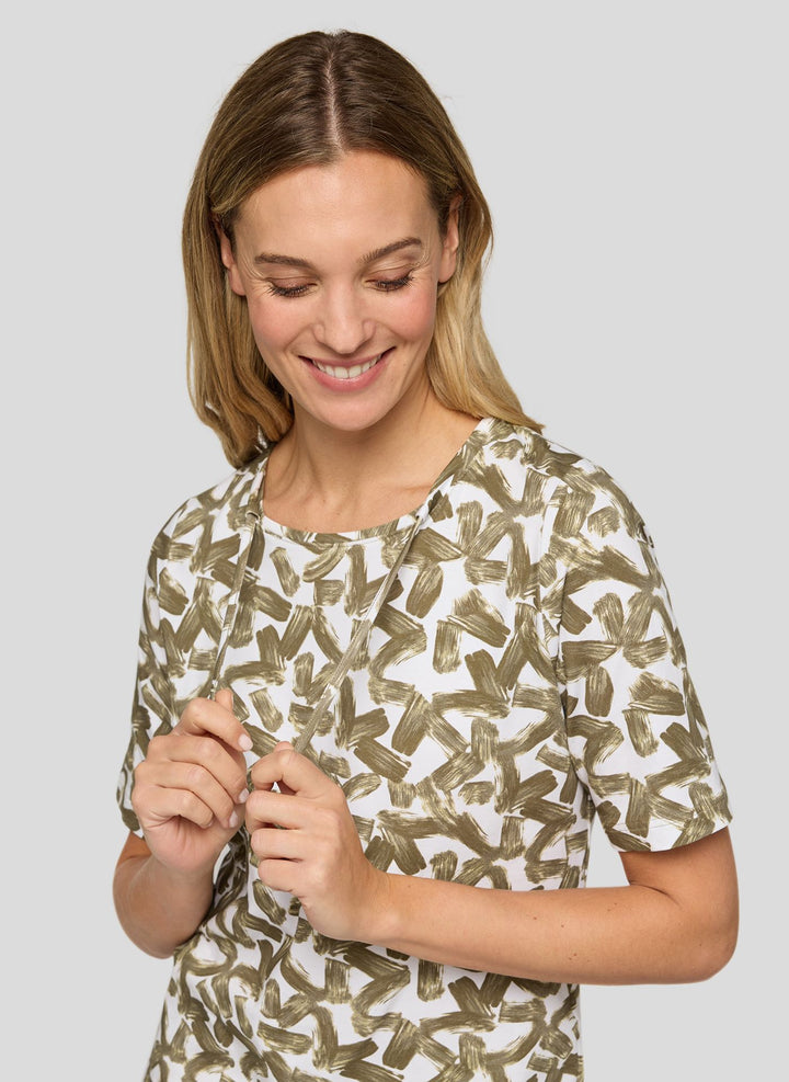 Rabe Printed T-Shirt With Lacing at the Neckline