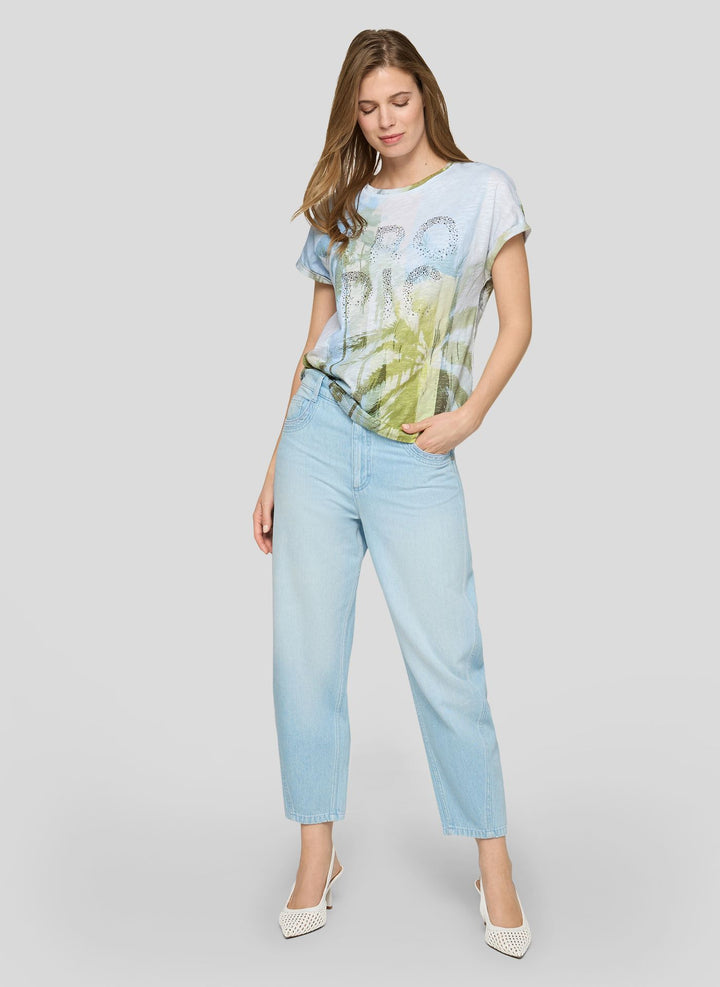 Rabe Shirt with Palm Print and Rhinestone Detail