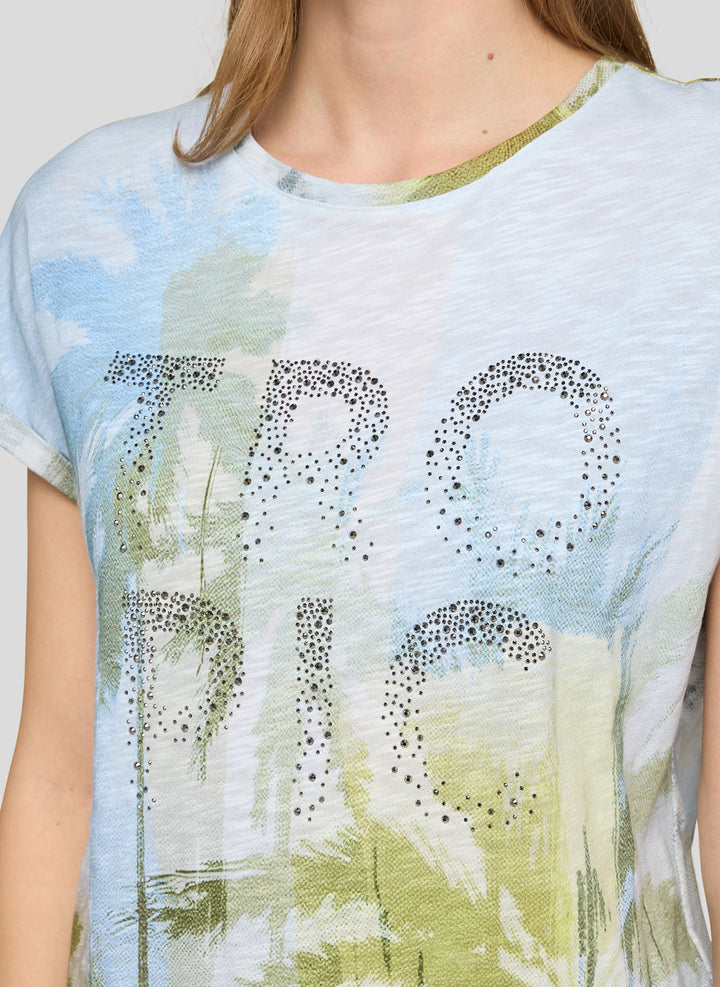 Rabe Shirt with Palm Print and Rhinestone Detail